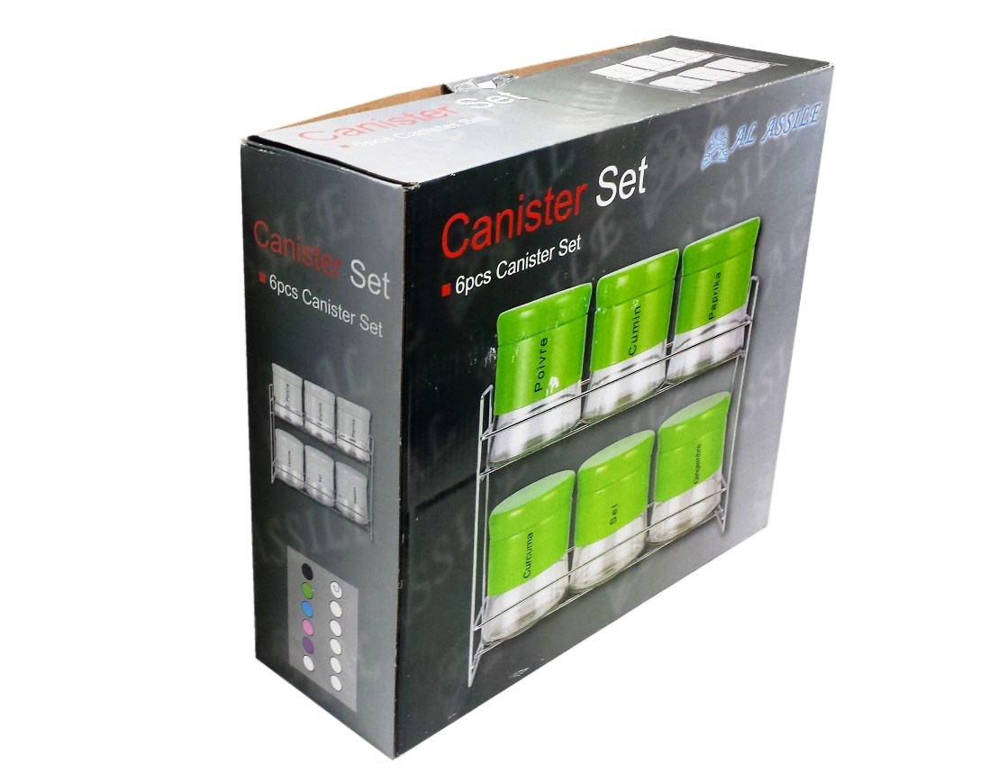 6 Pots à épices Verre / Support inox - Vert prix maroc