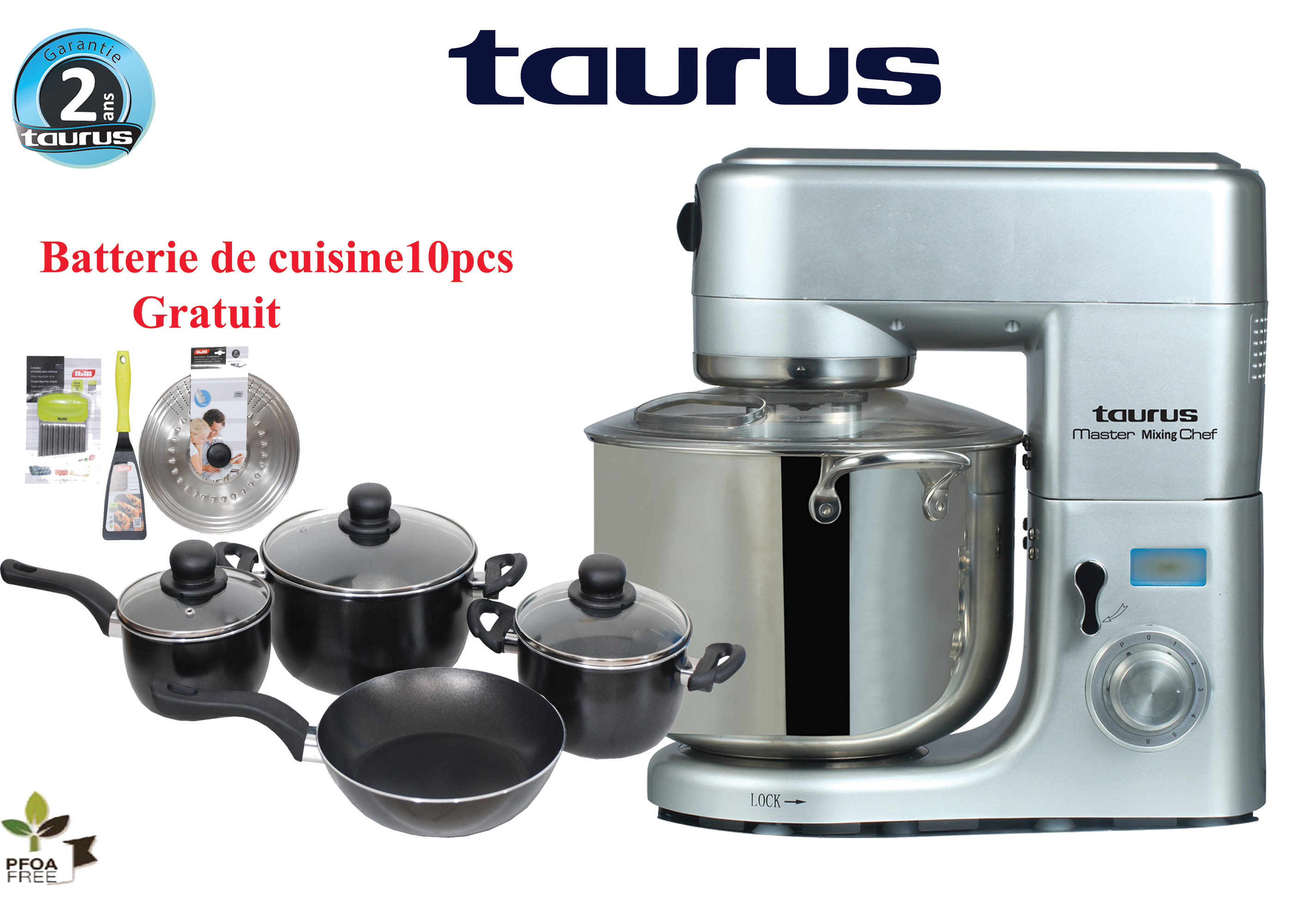 TAURUS Robot Pétrin Master mixing Chef XXL- Bol inox 10 L –1500w +Batterie de cuisine 10pcs- 2 ans de garantie prix maroc